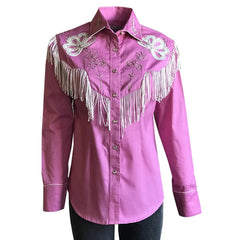 Women's Vintage Fringe Pink Embroidered Western Shirt - Flyclothing LLC