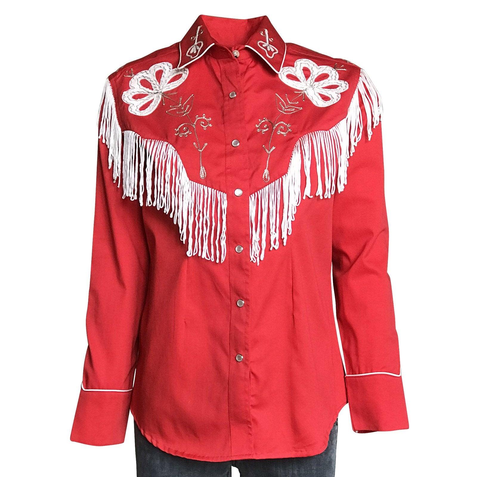 Rockmount Ranch Wear Womens Red Fringe Embroidered Western Shirt - Flyclothing LLC