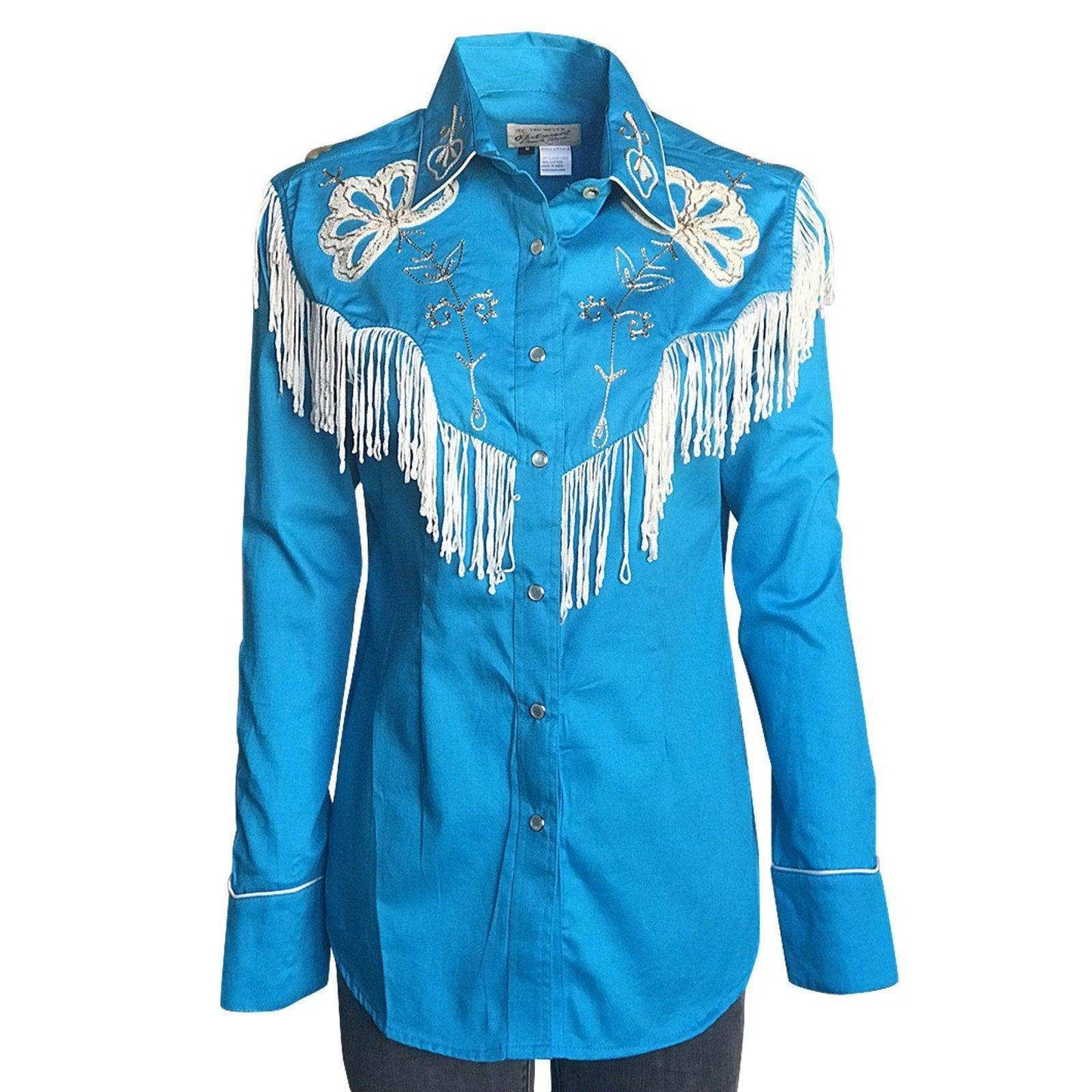 Rockmount Ranch Wear Womens Turquoise Fringe Embroidered Western Shirt - Rockmount Clothing - Flyclothing LLC