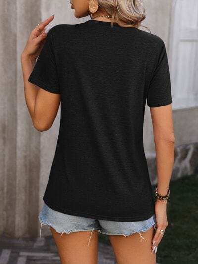 Heathered Round Neck Short Sleeve T-Shirt - Trendsi - Flyclothing LLC
