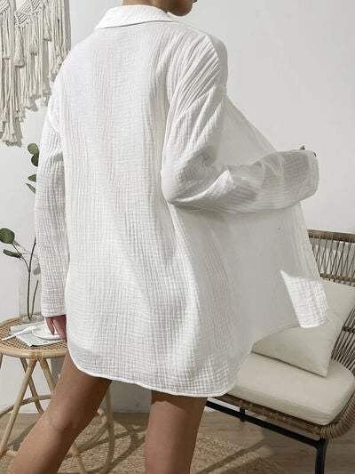 Dropped Shoulder Button Up Top and Elastic Waist Shorts Set - Trendsi - Flyclothing LLC