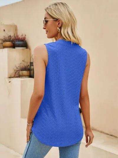 Eyelet Notched Tank - Trendsi - Flyclothing LLC