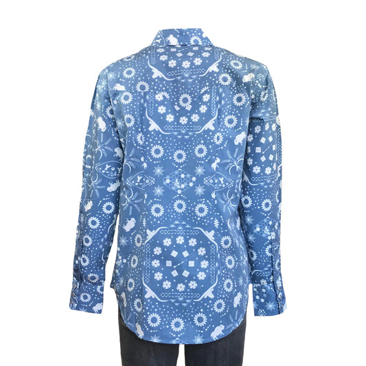 Rockmount Clothing Women's Blue Bison Bandana Print Western Shirt