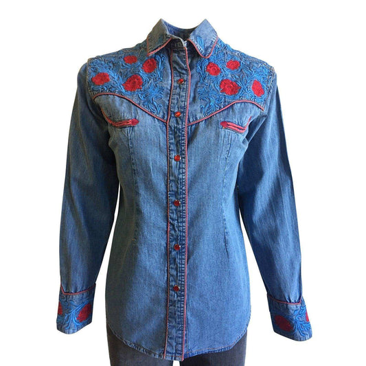Women's Vintage Floral Embroidery Denim Western Shirt - Rockmount Clothing - Flyclothing LLC