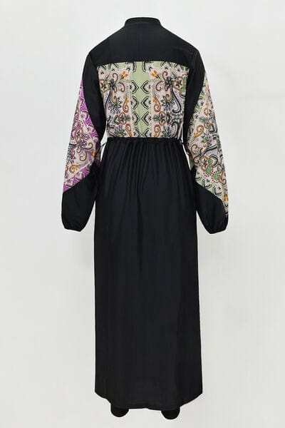 Cap, Drawstring Printed Long Sleeve Dress and Pants Swim Set - Trendsi - Flyclothing LLC