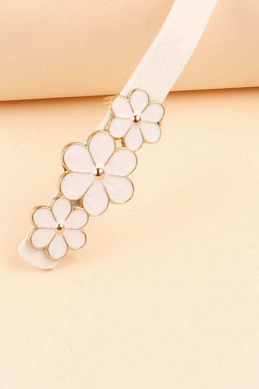 Flower Decor Skinny PU Belt - Trendsi - Flyclothing LLC