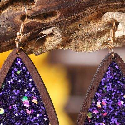 Sequin Wood Teardrop Earrings - Trendsi - Flyclothing LLC