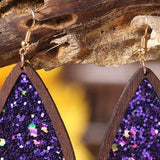 Sequin Wood Teardrop Earrings - Trendsi