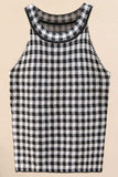 Plaid Round Neck Sleeveless Knit Top - Trendsi - Flyclothing LLC