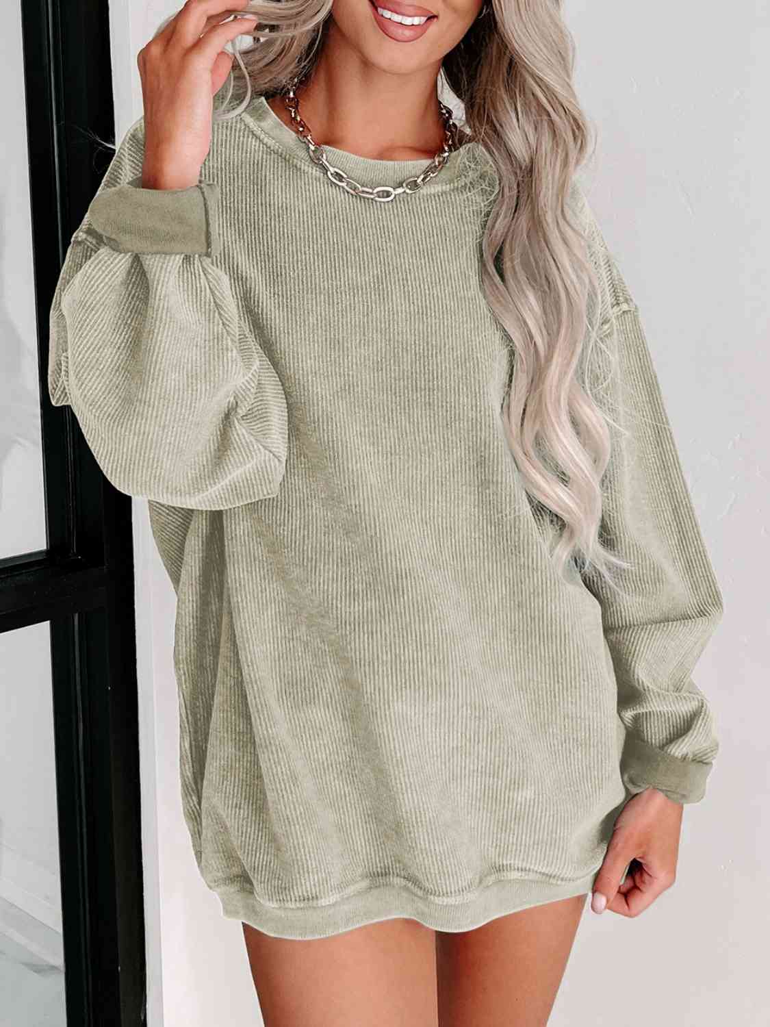 Round Neck Dropped Shoulder Sweatshirt - Trendsi - Flyclothing LLC