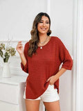 Rolled Round Neck Dropped Shoulder Slit Sweater - Trendsi - Flyclothing LLC