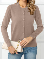 Button Down Round Neck Cardigan - Trendsi