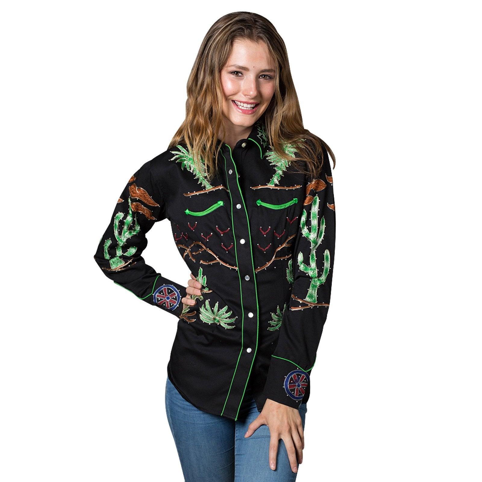 Women's Porter Wagoner Black Embroidered Western Shirt - Flyclothing LLC