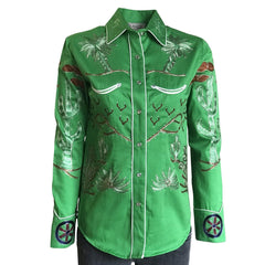Women's Porter Wagoner Green Embroidered Western Shirt - Flyclothing LLC