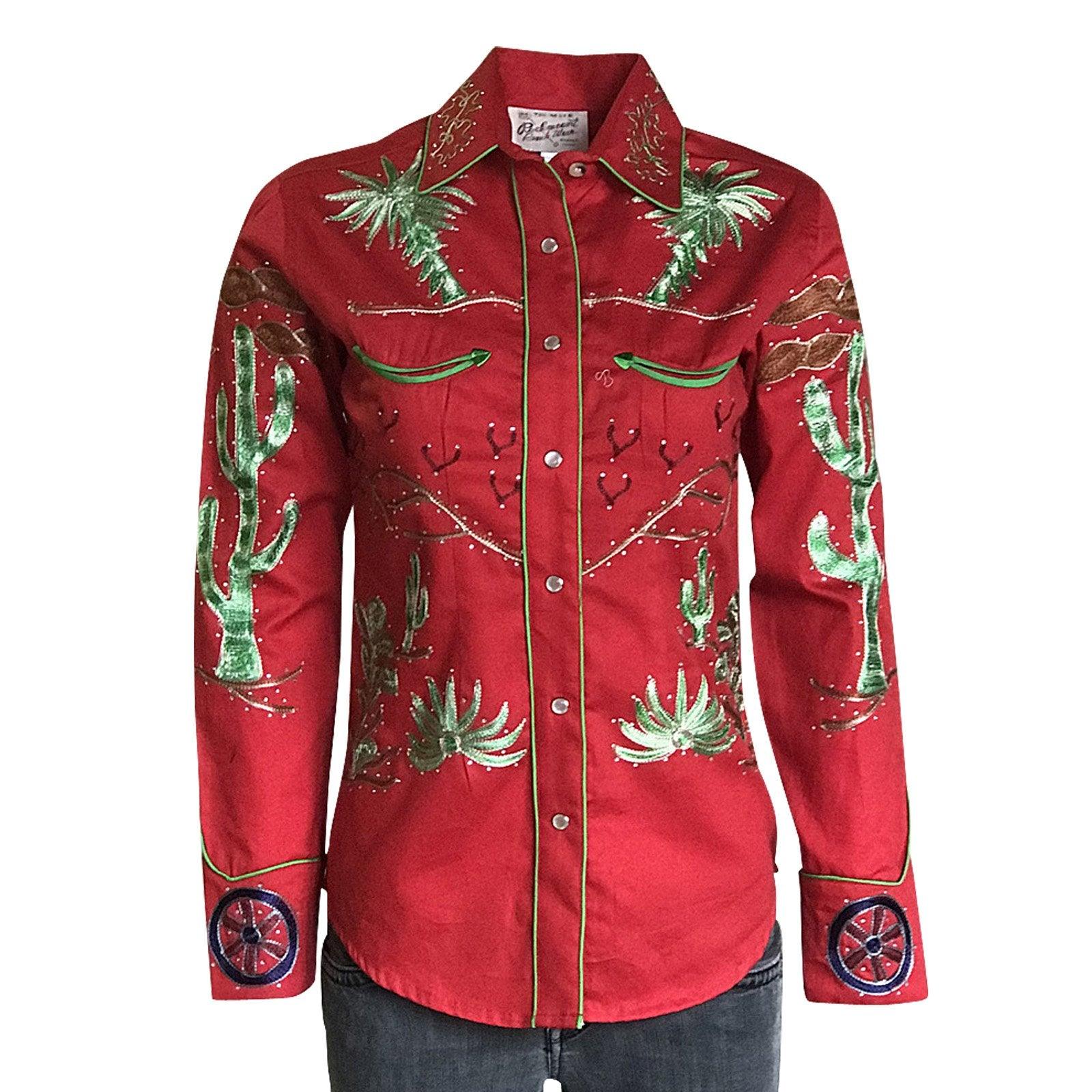 Women's Porter Wagoner Red Embroidered Western Shirt - Flyclothing LLC