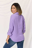 Zenana Texture Button Up Raw Hem Long Sleeve Shirt - Trendsi - Flyclothing LLC
