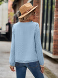 Swiss Dot V-Neck Long Sleeve Blouse - Trendsi