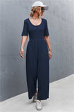 Scoop Neck Half Sleeve Wide Leg Jumpsuit - Trendsi - Flyclothing LLC