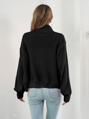 Turtleneck Zip Up Long Sleeve Knit Top - Flyclothing LLC