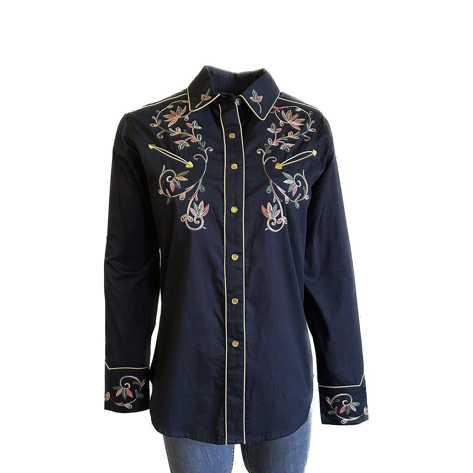 Rockmount Clothing Women's Black Vintage Varigated Floral Embroidery