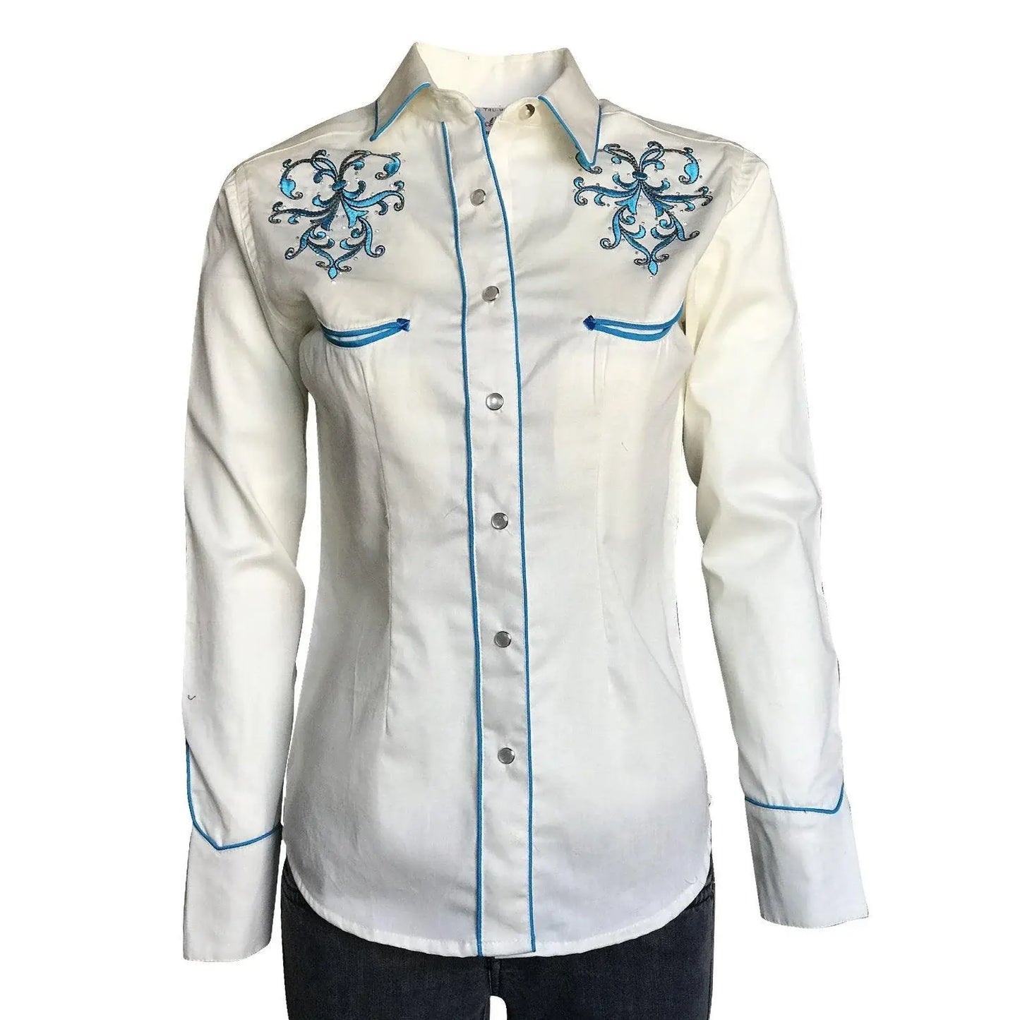 Women’s Rhinestones & Scrolls Embroidery Western Shirt - Rockmount Clothing - Flyclothing LLC