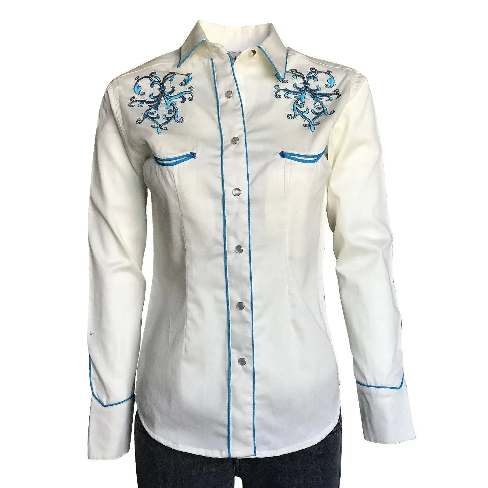 Women’s Rhinestones & Scrolls Embroidery Western Shirt - Rockmount Clothing - Flyclothing LLC