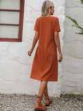 Round Neck Short Sleeve Dress with Pockets - Trendsi - Flyclothing LLC