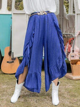 Plus Size Swiss Dot Ruffled Wide Leg Pants - Trendsi - Flyclothing LLC