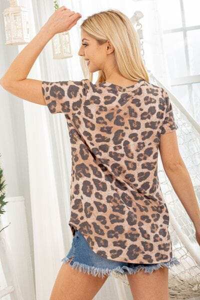 Heimish Full Size Leopard V-Neck Short Sleeve T-Shirt - Trendsi - Flyclothing LLC