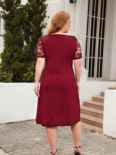 Plus Size Ruched Round Neck Short Sleeve Dress - Trendsi - Flyclothing LLC