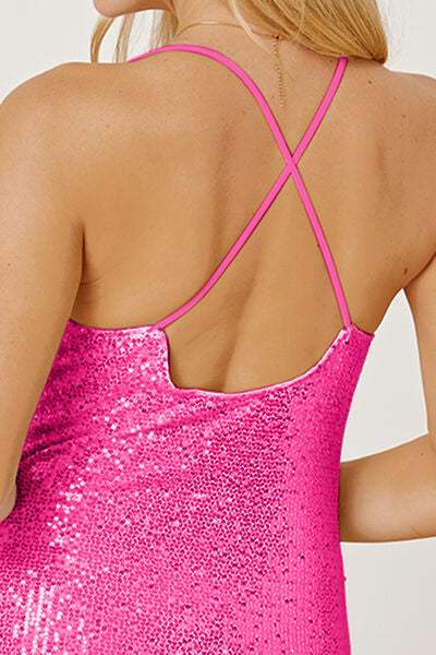 Sequin Spaghetti Strap Mini Wrap Dress - Trendsi - Flyclothing LLC