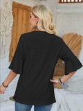 Eyelet Notched Half Sleeve T-Shirt - Trendsi - Flyclothing LLC