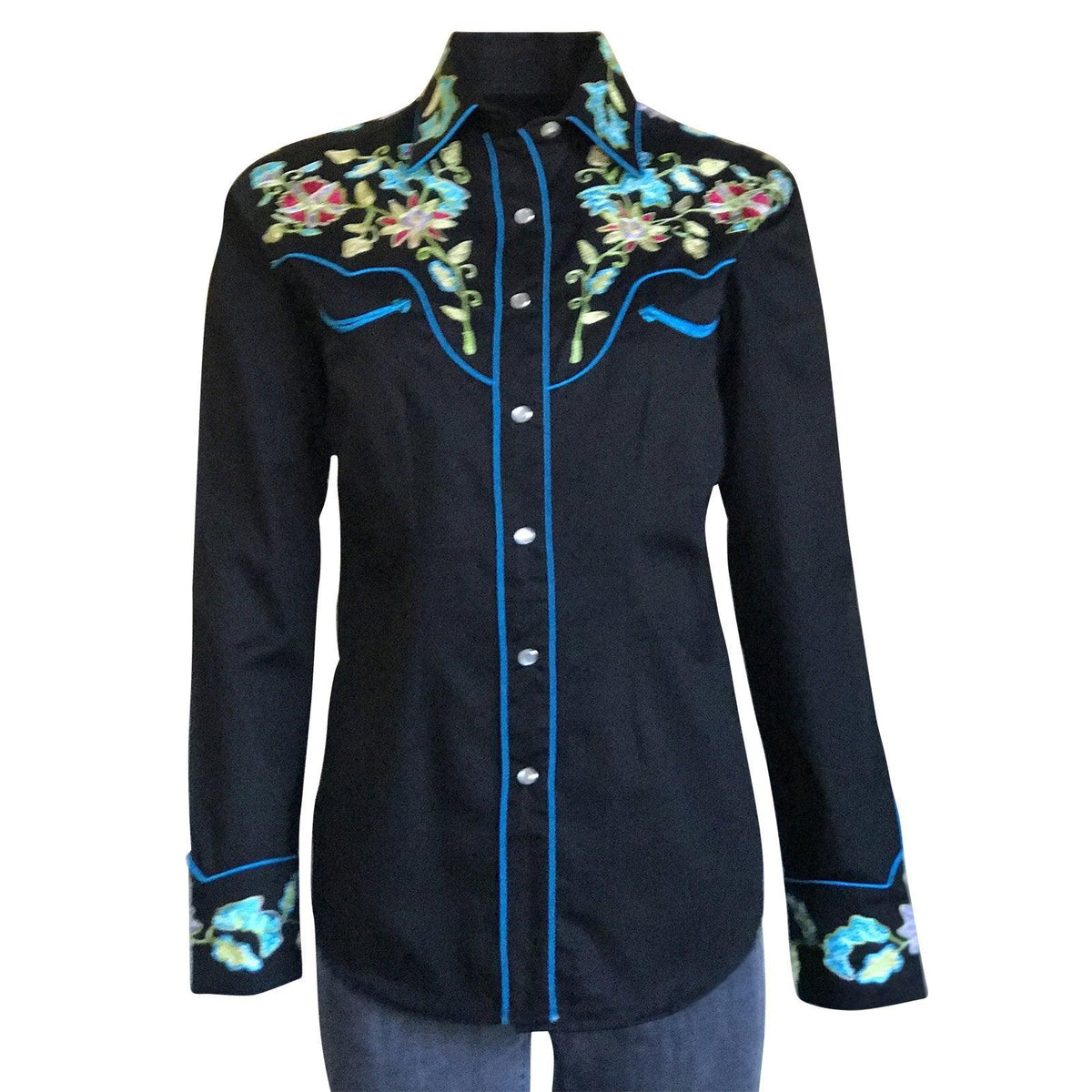 Women's Vintage Floral Bouquet Embroidered Western Shirt - Flyclothing LLC