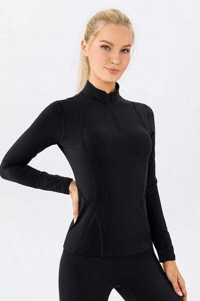 Mock Neck Quarter Zip Active T-Shirt - Trendsi - Flyclothing LLC