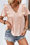 Printed Ruffle Trim Pleated Detail Blouse - Trendsi - Flyclothing LLC