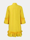 Frill Tie Neck Three-Quarter Sleeve Dress - Trendsi - Flyclothing LLC