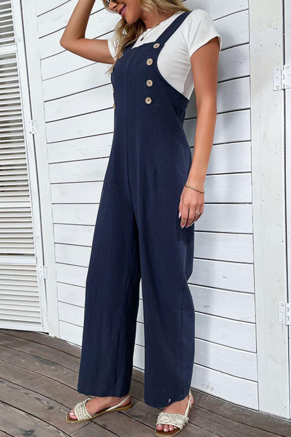 Light Up Your Life Buttoned Straight Leg Overalls - Flyclothing LLC