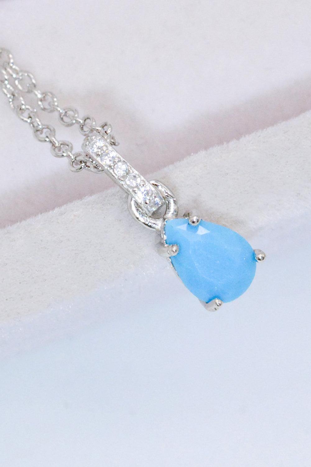 Teardrop Turquoise 4-Prong Pendant Necklace - Flyclothing LLC