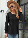Smocked Round Neck Lantern Sleeve Blouse - Trendsi - Flyclothing LLC