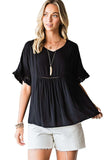 V-Neck Flounce Sleeve Babydoll Blouse - Trendsi - Flyclothing LLC
