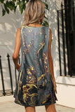 Abstract Print Round Neck Sleeveless Dress with Pockets - Trendsi - Flyclothing LLC