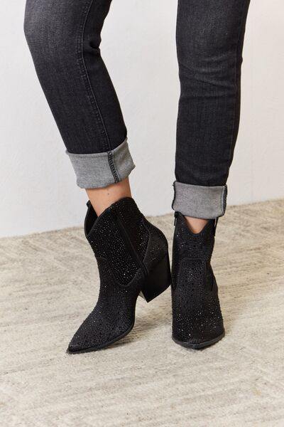 East Lion Corp Rhinestone Ankle Cowboy Boots - Trendsi