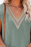 Eyelet Contrast V-Neck Tee - Trendsi - Flyclothing LLC