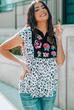 Leopard Notched Neck Short Sleeve Tee - Trendsi