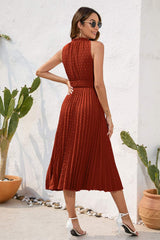 Swiss Dot Tie Neck Sleeveless Dress - Trendsi - Flyclothing LLC