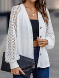 Lantern Sleeve V-Neck Button-Down Cardigan - Trendsi