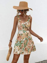 Printed Ruffled Surplice Wide Strap Mini Dress - Trendsi - Flyclothing LLC