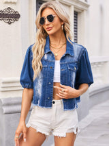 Distressed Raw Hem Button Up Denim Jacket - Trendsi - Flyclothing LLC