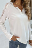 Spliced Lace Notched Neck Top - Trendsi - Flyclothing LLC