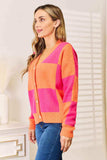 Woven Right Checkered V-Neck Dropped Shoulder Cardigan - Trendsi - Flyclothing LLC